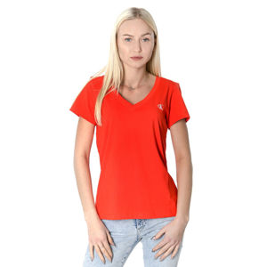 Calvin Klein dámské červené tričko s výstřihem do V - XL (XA7)